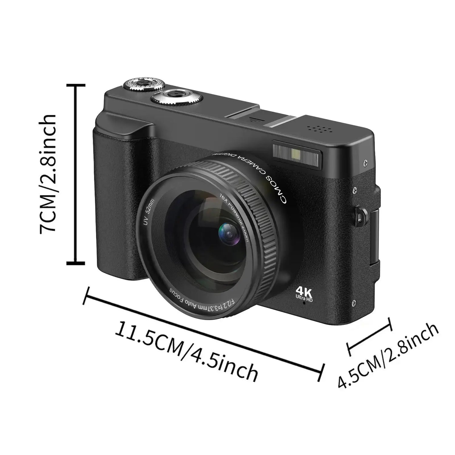 DC101 Multi-Functional 4K Digital Cameras for Music Festival, 1 Piece Auto Focus 48MP Digital Camera for Vlogging, 16X Magnification Video Camera with 32G Memory Card, 4K Video Recording 180 Degree Flippable Display Camera, Gift for Photography Beginners